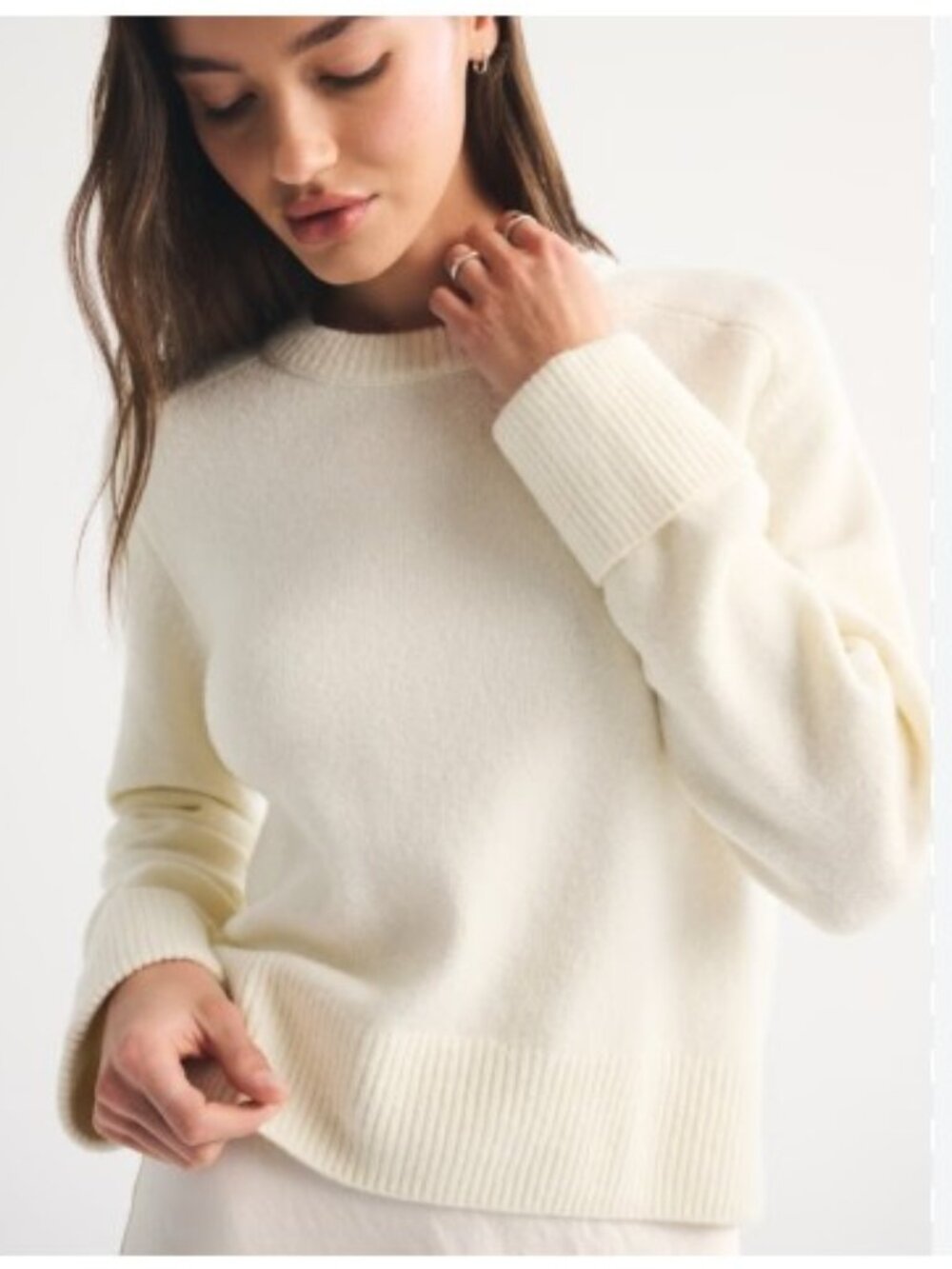 The A&F Madeline Crew Sweater In Cream, XS